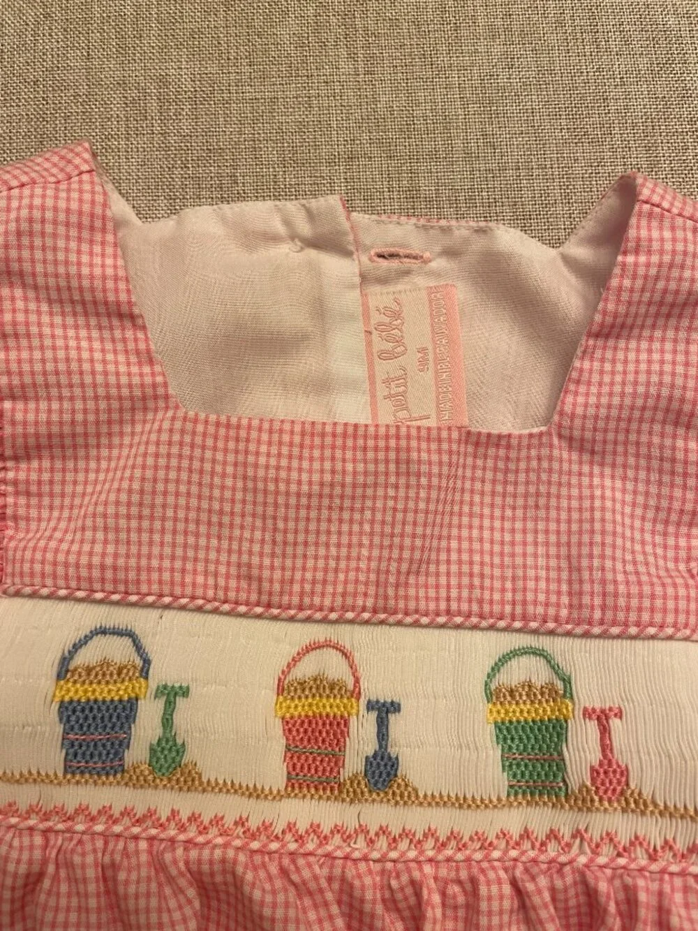 Petit Bebe Smocked Sand Pails Flutter Sleeve Pink Bubble Size 9 Months
